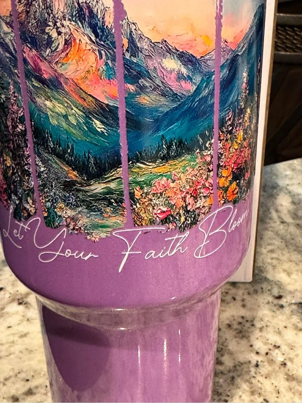 Let your faith bloom Insulated Travel Mug Mountain art stainless steel NEW w BOX